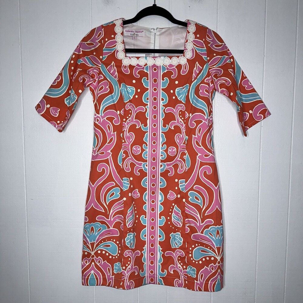 Barbara Gerwit By Tabitha Women’s Sheath Dress Shell Orange Pink Preppy S NWT